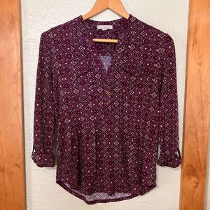 Dress Barn Maroon Geometric Blouse